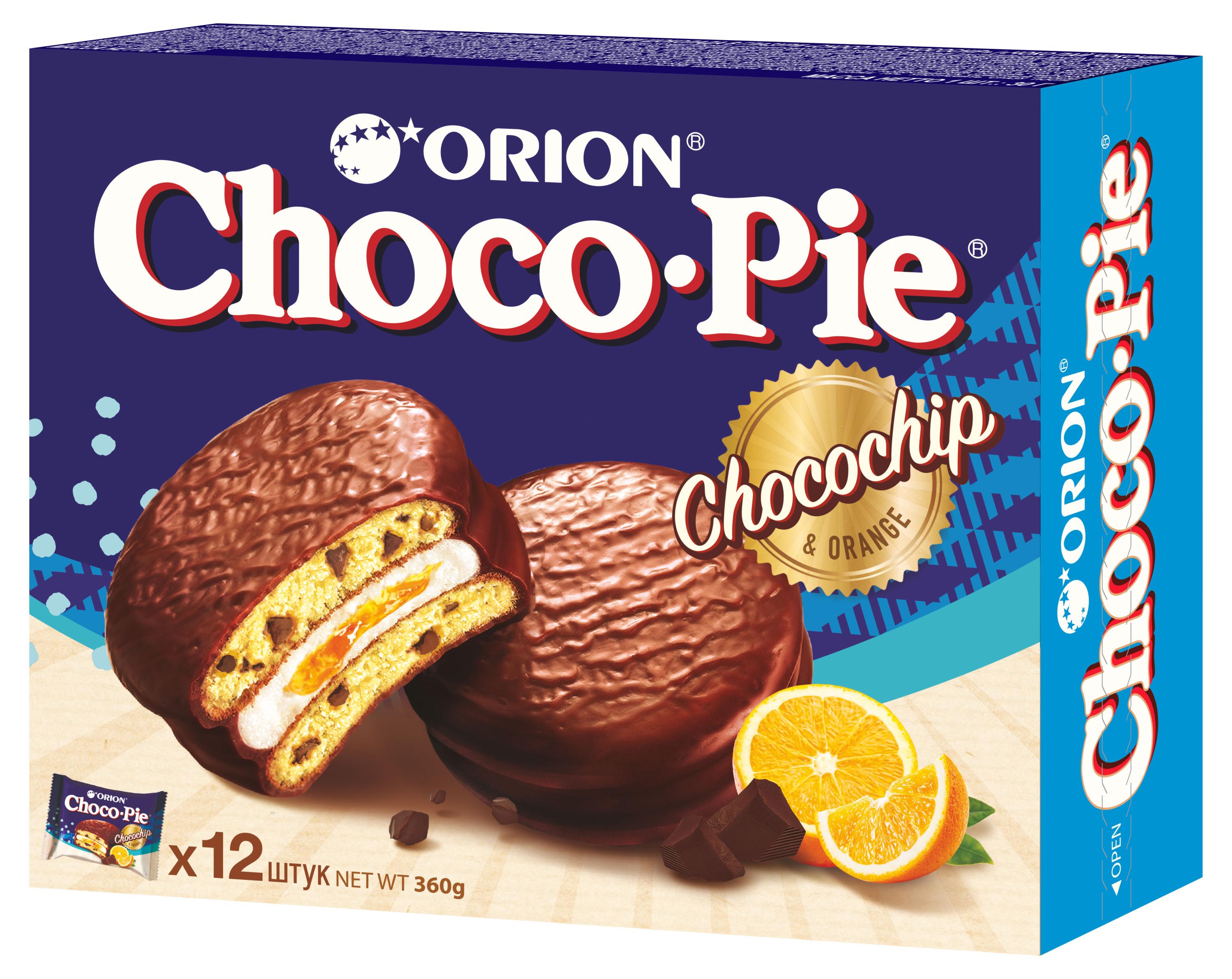 Изображение товара Пирожное Orion Choco Pie c апельсиновым джемом и шоколадной крошкой, 360 г