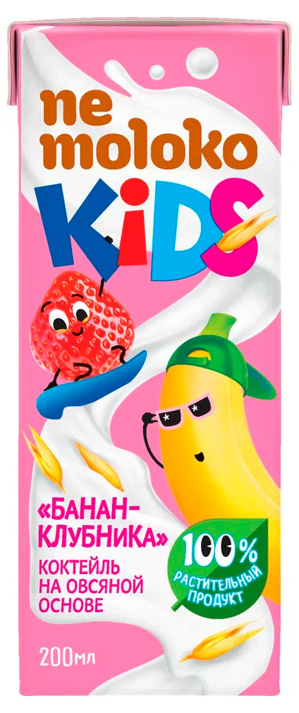 

Коктейль на овсяной основе Nemoloko Kids с бананом и клубникой 3% БЗМЖ, 200 мл