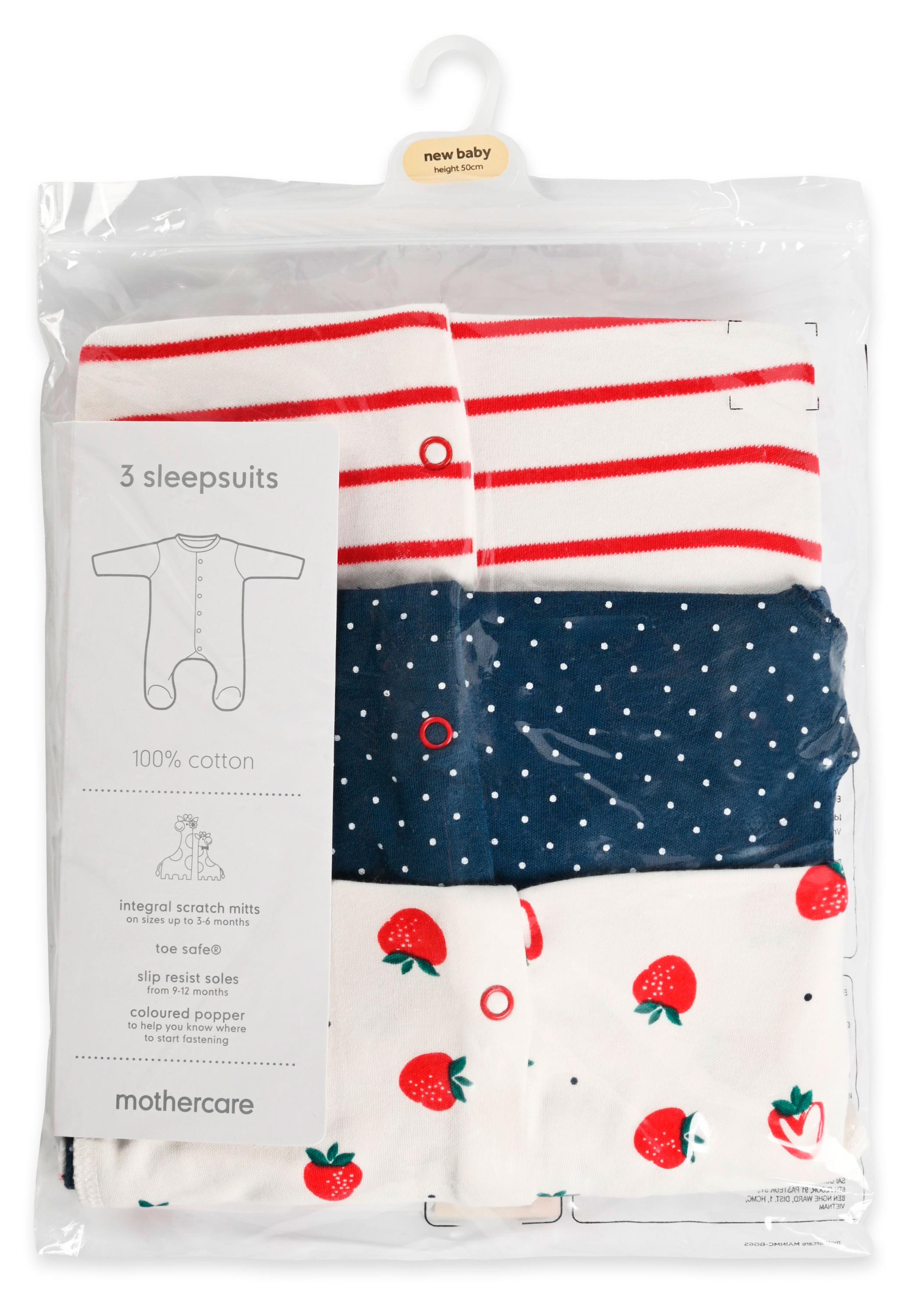 Изображение товара Набор комбинезонов для новорожденных Mothercare 3 шт, размеры 50-86, яркие дизайны