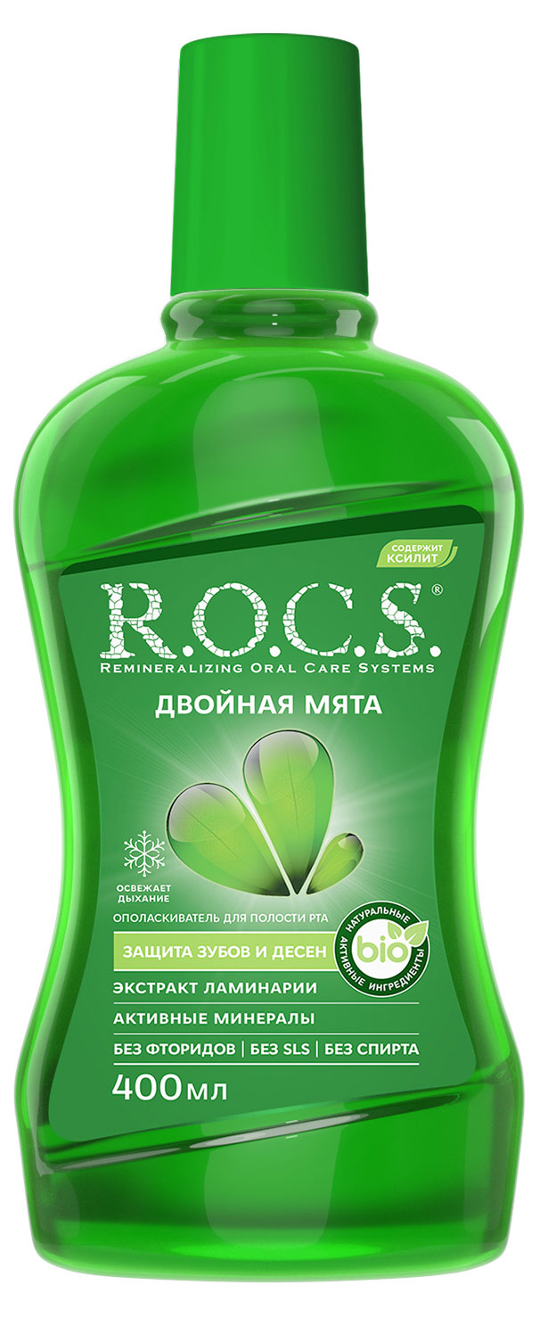 

Ополаскиватель для полости рта R.O.C.S. Двойная мята Защита зубов и десен, 400 мл