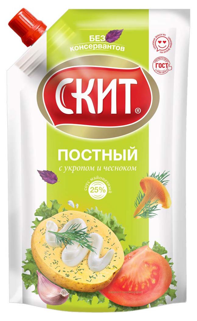 

Соус кулинарный майонезный Скит постный с укропом и чесноком ГОСТ охлажденный 25%, 225 г