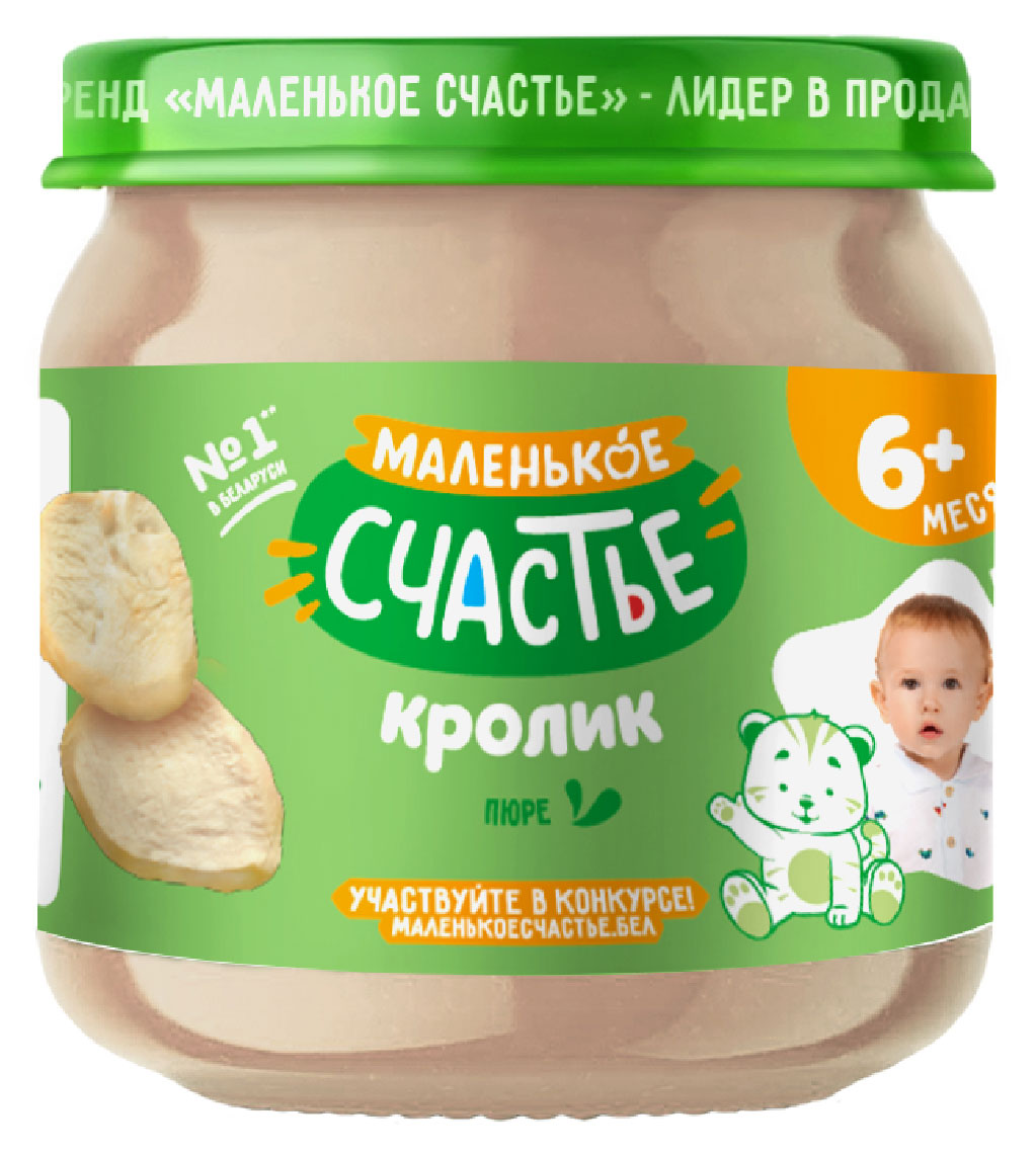 

Пюре мясное Маленько счастье Кролик 6+ мес. Беларусь, 80 г