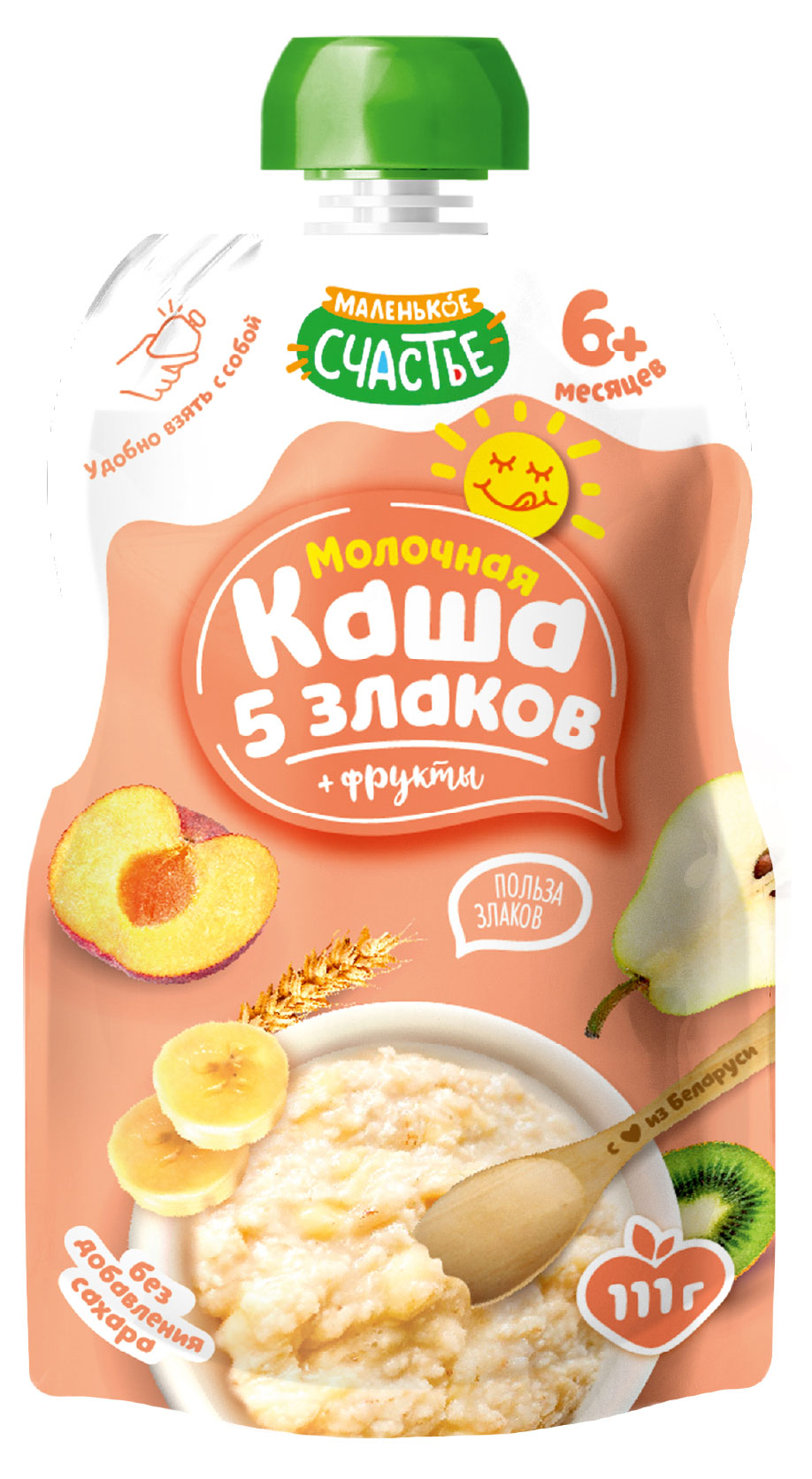 

Каша 5 злаков молочная Маленько счастье с фруктами без добавления сахара 6+ мес. Беларусь, 111 г