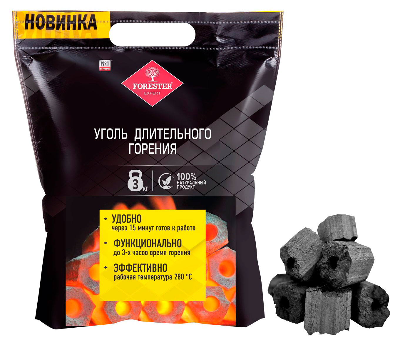 Изображение товара Уголь длительного горения FORESTER Premium, 3 кг