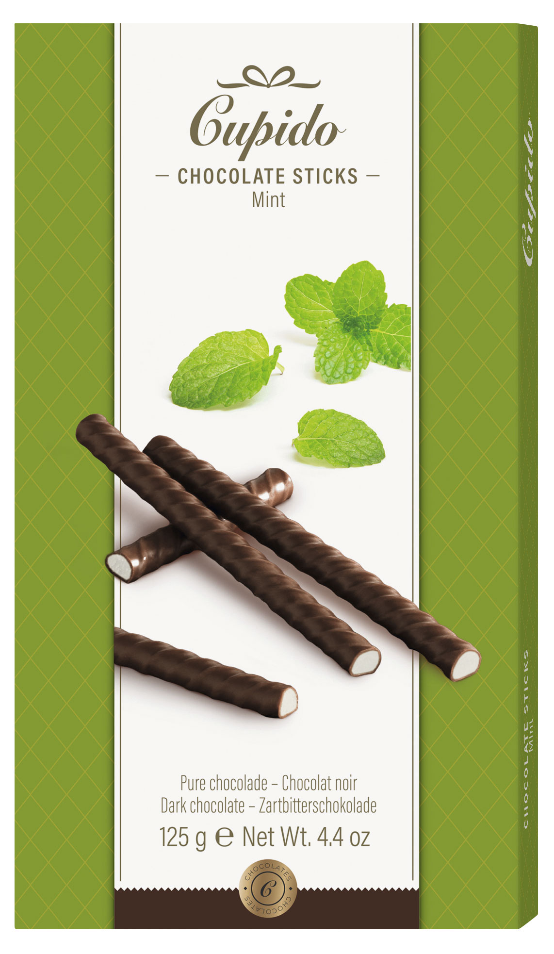 

Палочки шоколадные Cupido Хрустящие в темном шоколаде со вкусом мяты Бельгия, 125 г