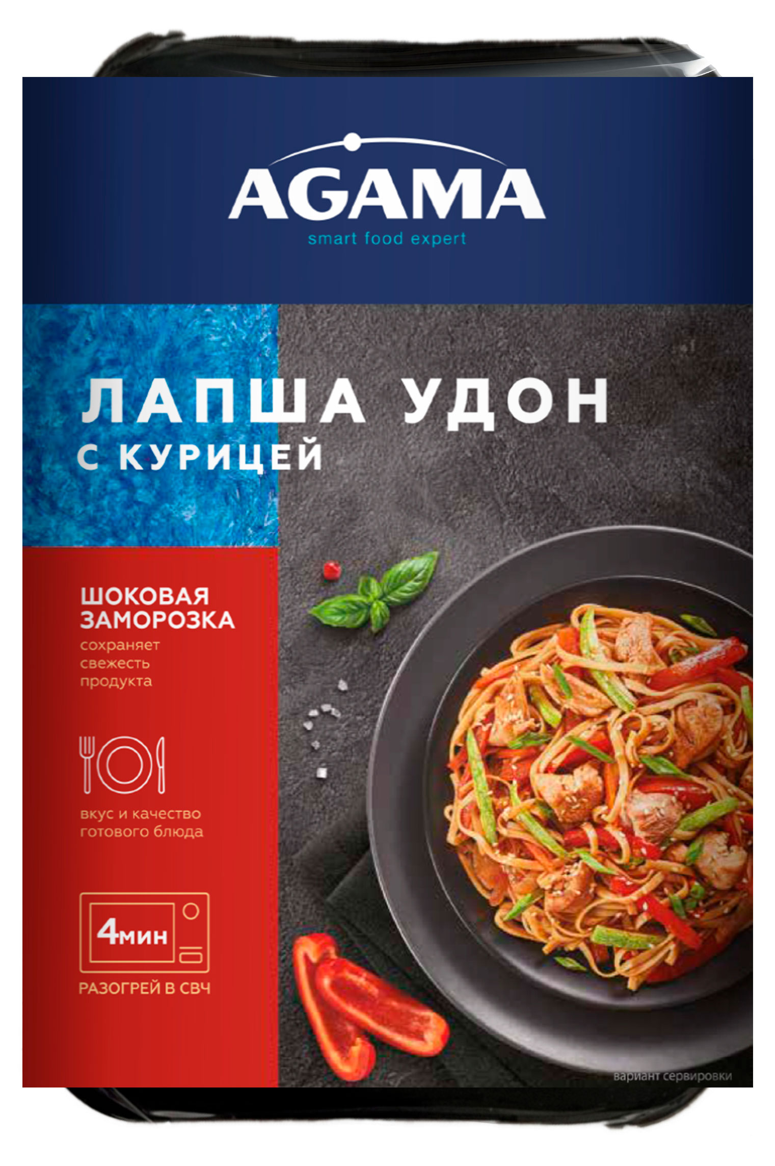 Изображение товара Готовое блюдо Agama Лапша удон с курицей замороженная, 250 г