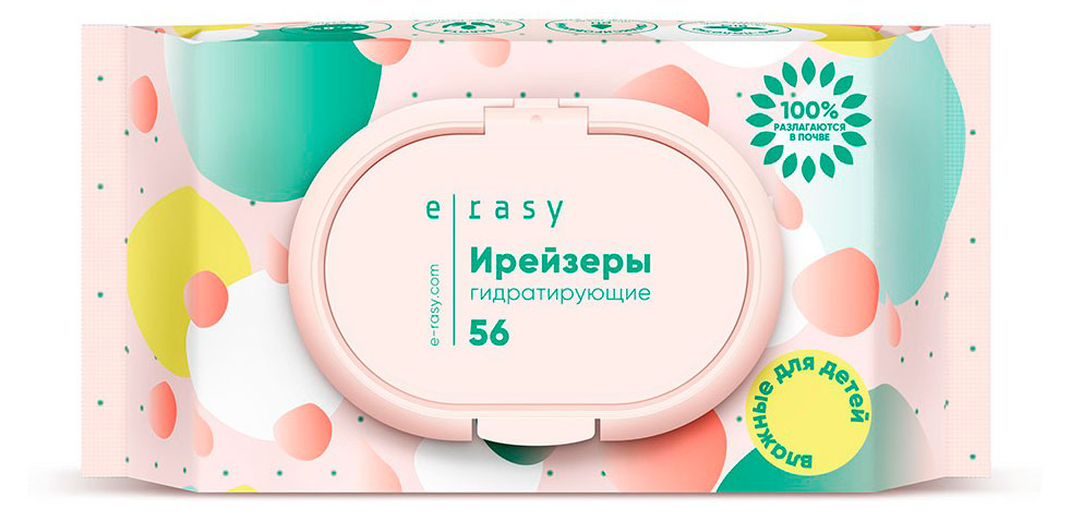 Изображение товара Ирейзеры влажные детские E-rasy гидратирующие, 56 шт
