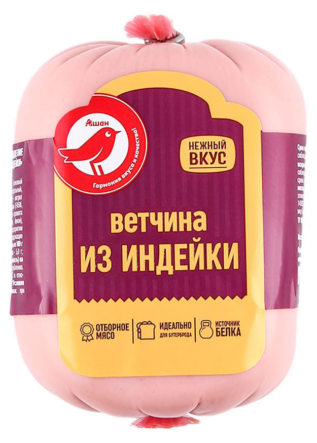 

Ветчина АШАН Красная птица из индейки, 400 г