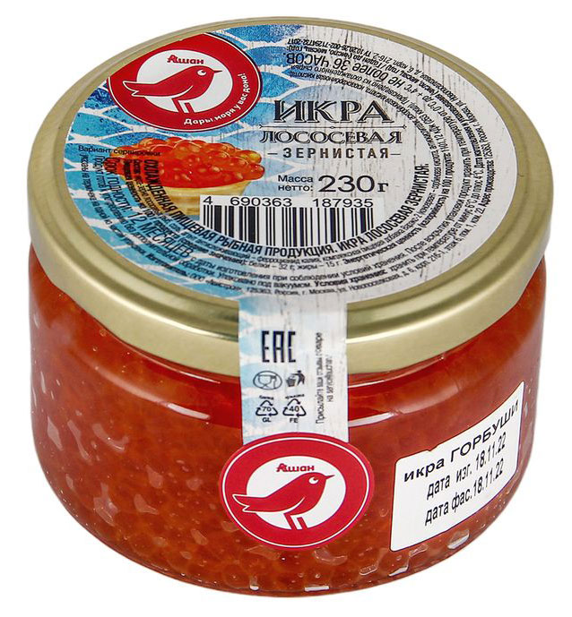 Изображение товара Икра лососевая зернистая АШАН Красная 230 г деликатес для закусок