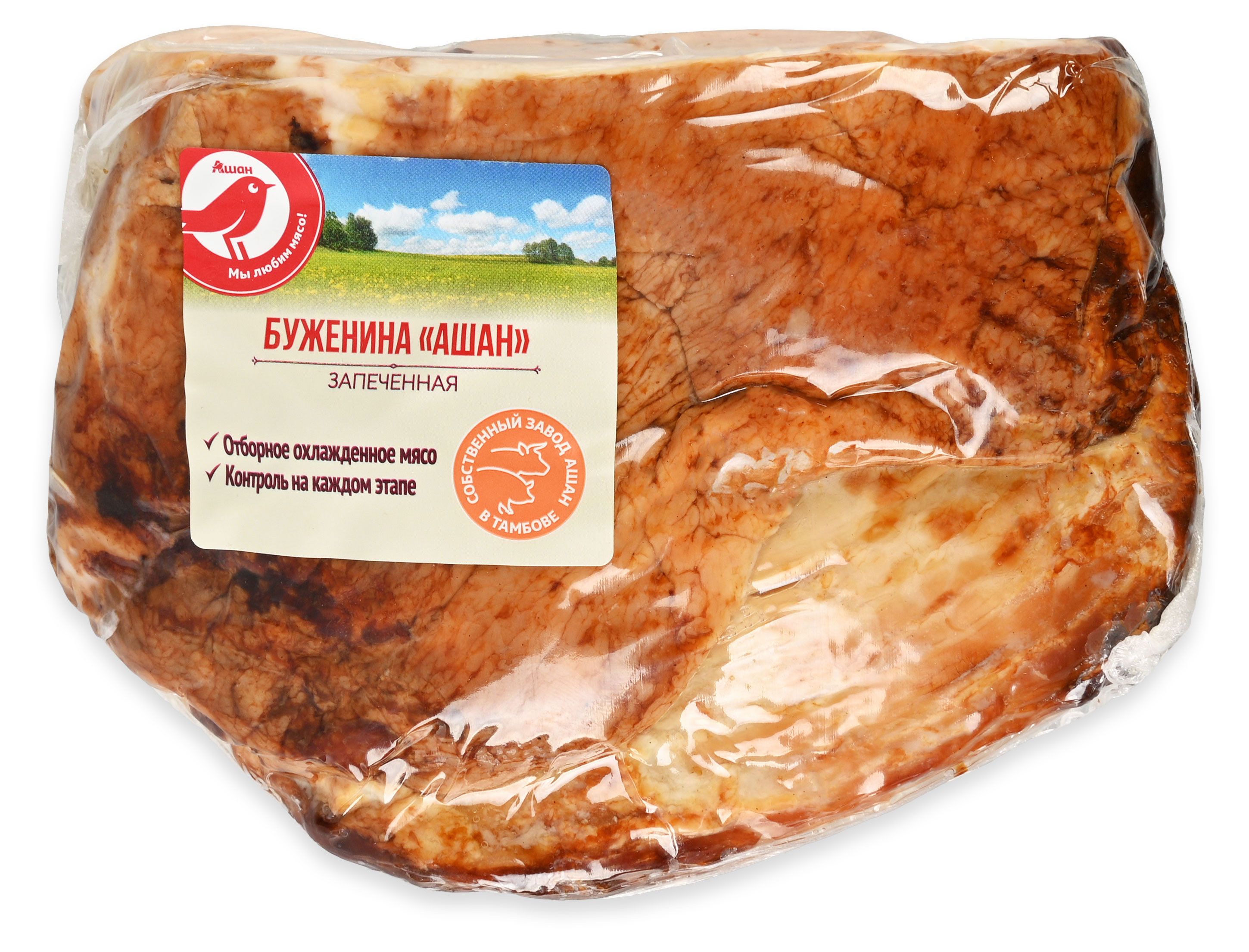 

Буженина запеченная АШАН Красная птица из свинины охлажденная, ~ 0,6 кг