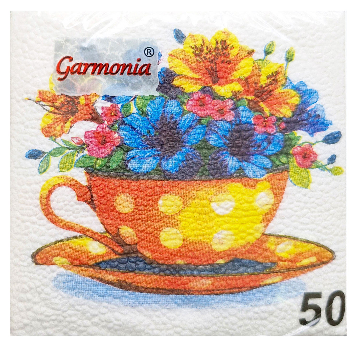 Изображение товара Салфетки бумажные однослойные чашка чая с орхидеями 24х24 50 шт