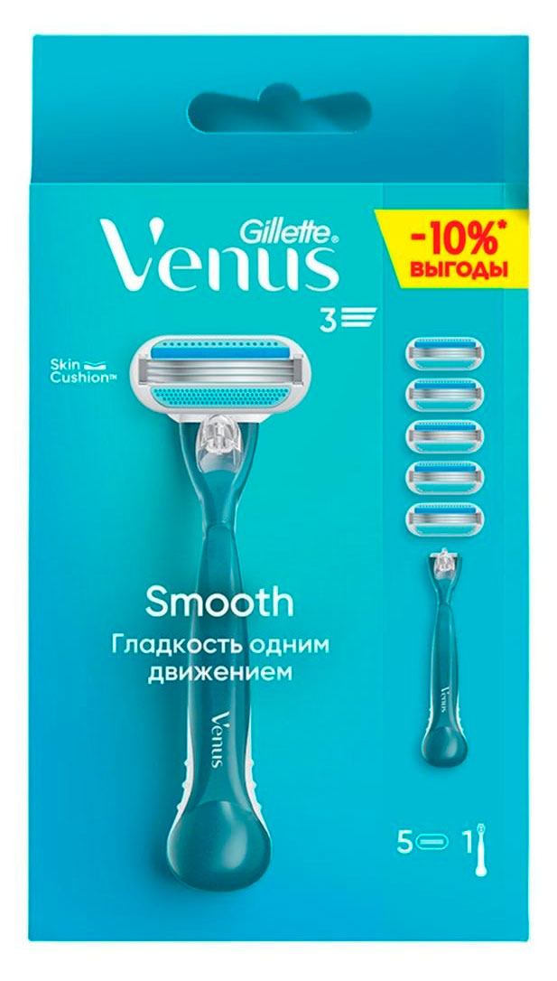 

Бритва женская Venus Smooth станок + 5 сменных кассет, 1 шт