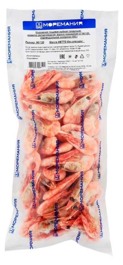Изображение товара Креветка варено-мороженые с головой 90/120, 500 г