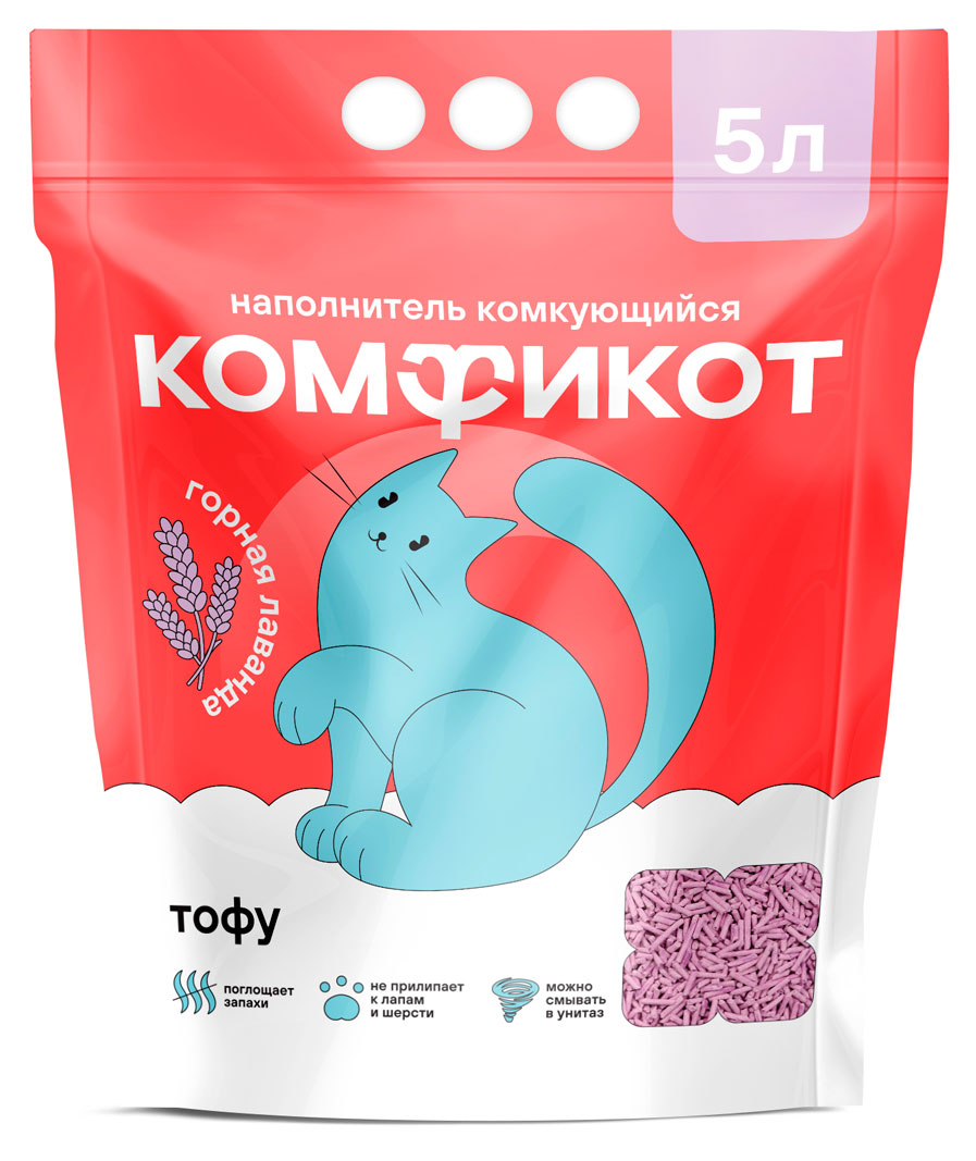 Изображение товара Наполнитель для кошачьего туалета «Комфикот» тофу горная лаванда комкующийся, 5 л