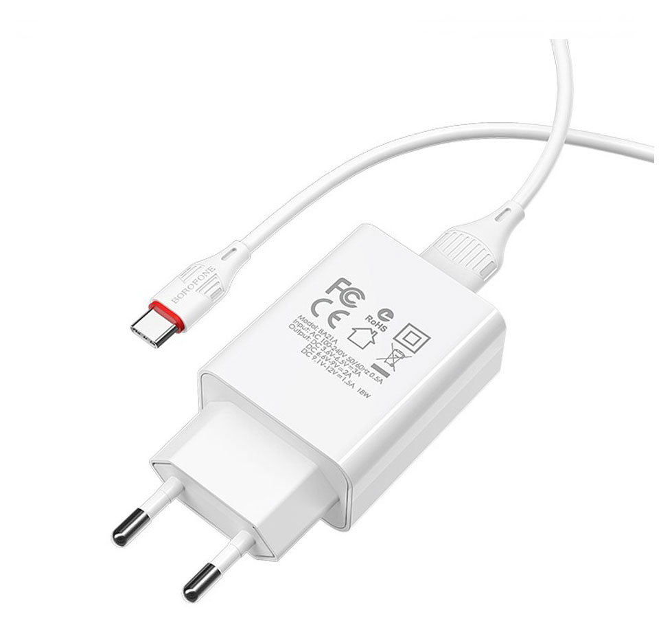 Изображение товара Сетевое зарядное устройство Borofone BA21A USB - Type-C + кабель