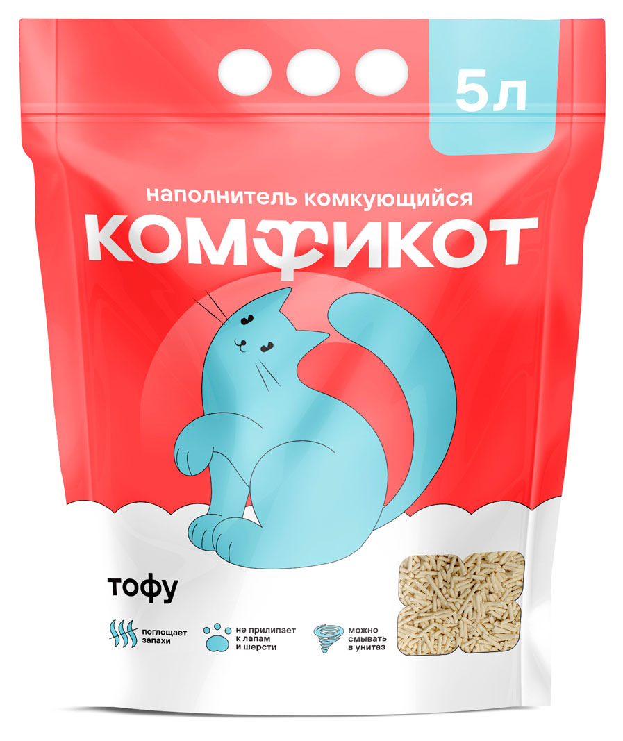 

Наполнитель для кошачьего туалета Комфикот тофу комкующийся, 5 л