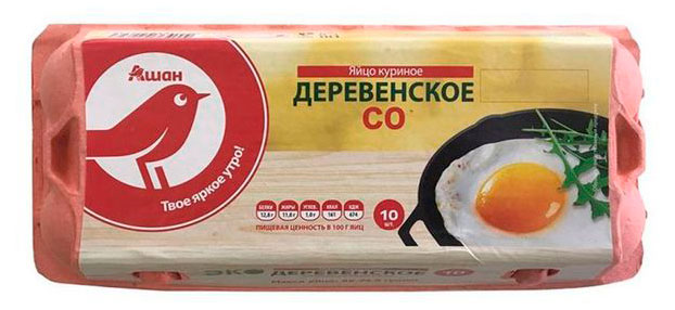 

Яйца куриные АШАН Красная птица Деревенские С0 белое, 10 шт