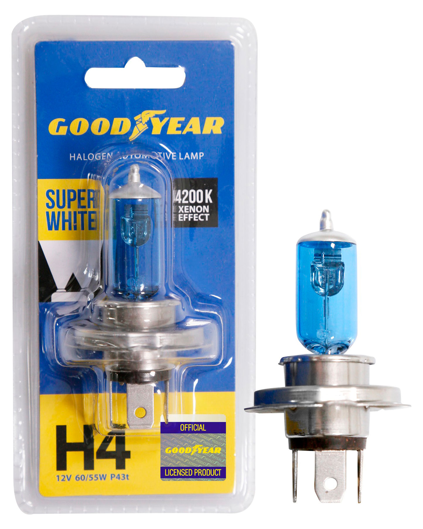 Изображение товара Лампа галогенная автомобильная Goodyear Н4 12V 60/55W P43t Super White