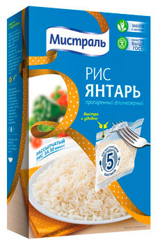 Изображение товара Рис длиннозерный "Мистраль" Янтарь в пакетах для варки, 5х80 г