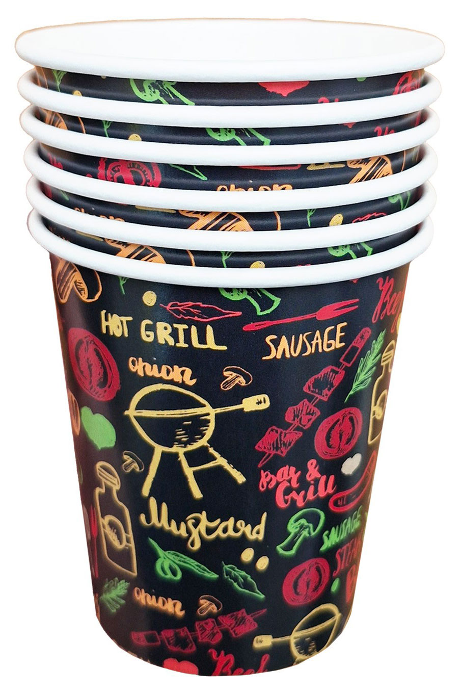 Изображение товара Стаканы Bouquet BBQ 250 мл 6 шт - бумажные одноразовые с дизайном доска барбекю