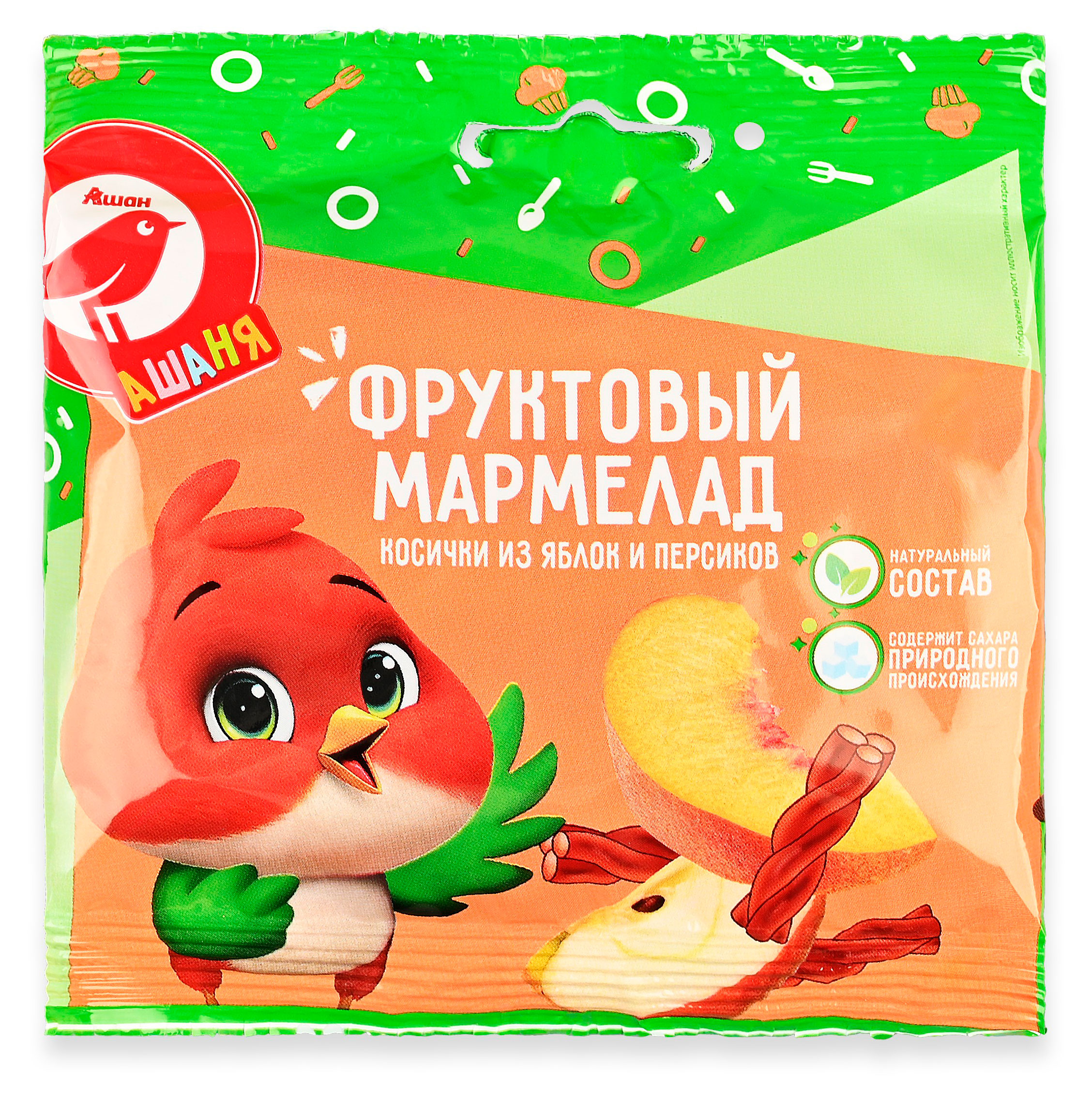 Изображение товара Мармелад АШАН "Красная птица" с натуральным вкусом яблок и персиков