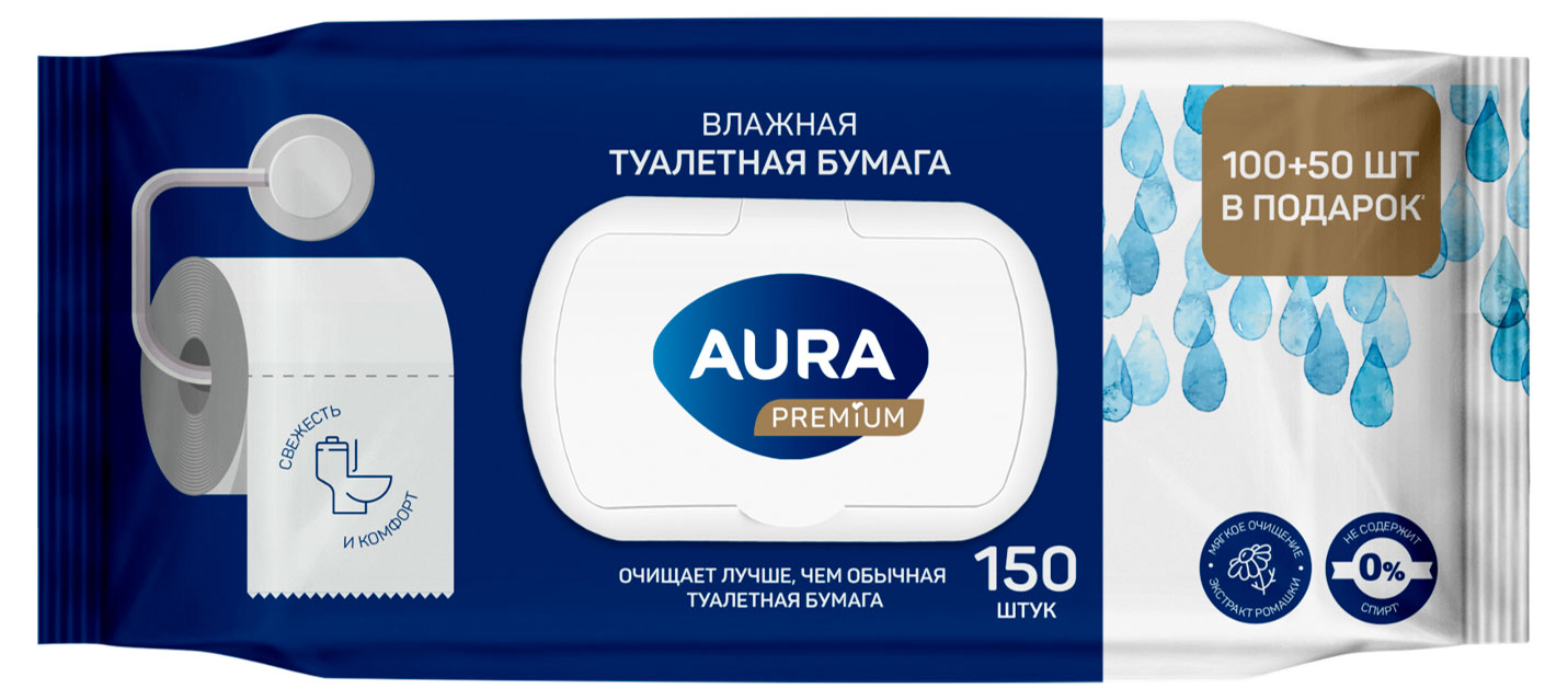 Изображение товара Туалетная бумага влажная Aura, 150 шт