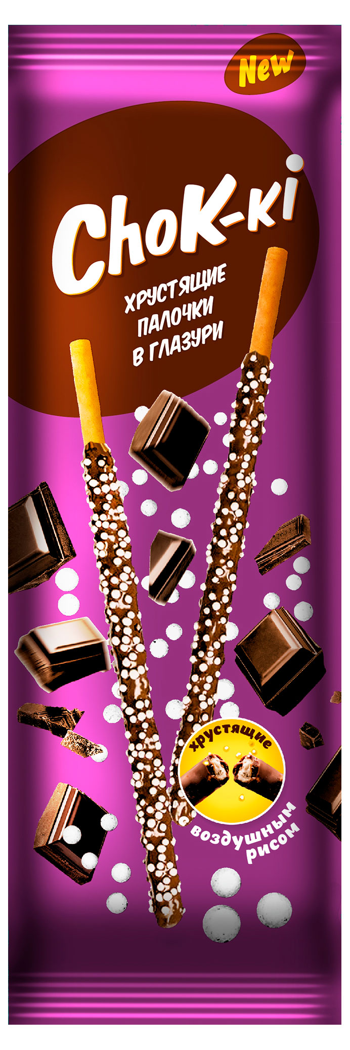 Изображение товара Изделия хлебобулочные Chok-ki Соломка в кондитерской глазури палочки с воздушным рисом, 40 г