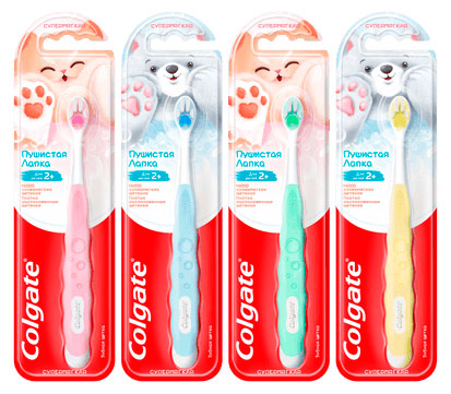 

Зубная щетка детская Colgate Пушистая Лапка супермягкая 2+, 1 шт в ассортименте