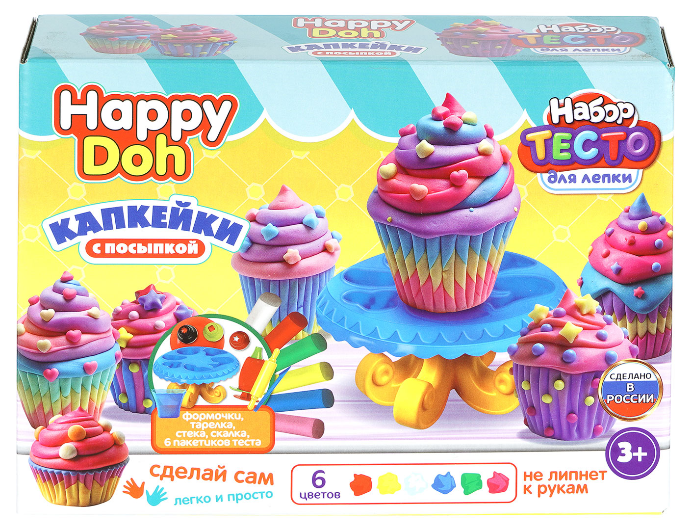 Изображение товара [Набор для лепки] Happy Doh Набор для лепки Капкейки с посыпкой (6 цветов, 50 г каждого) для детей