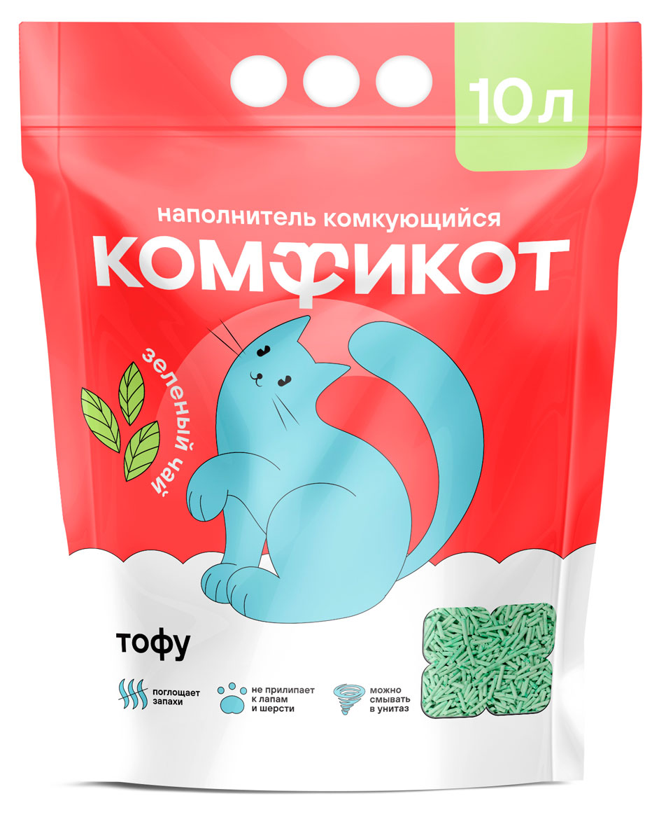 Изображение товара Наполнитель для кошачьего туалета «Комфикот» тофу зеленый чай комкующийся, 10 л