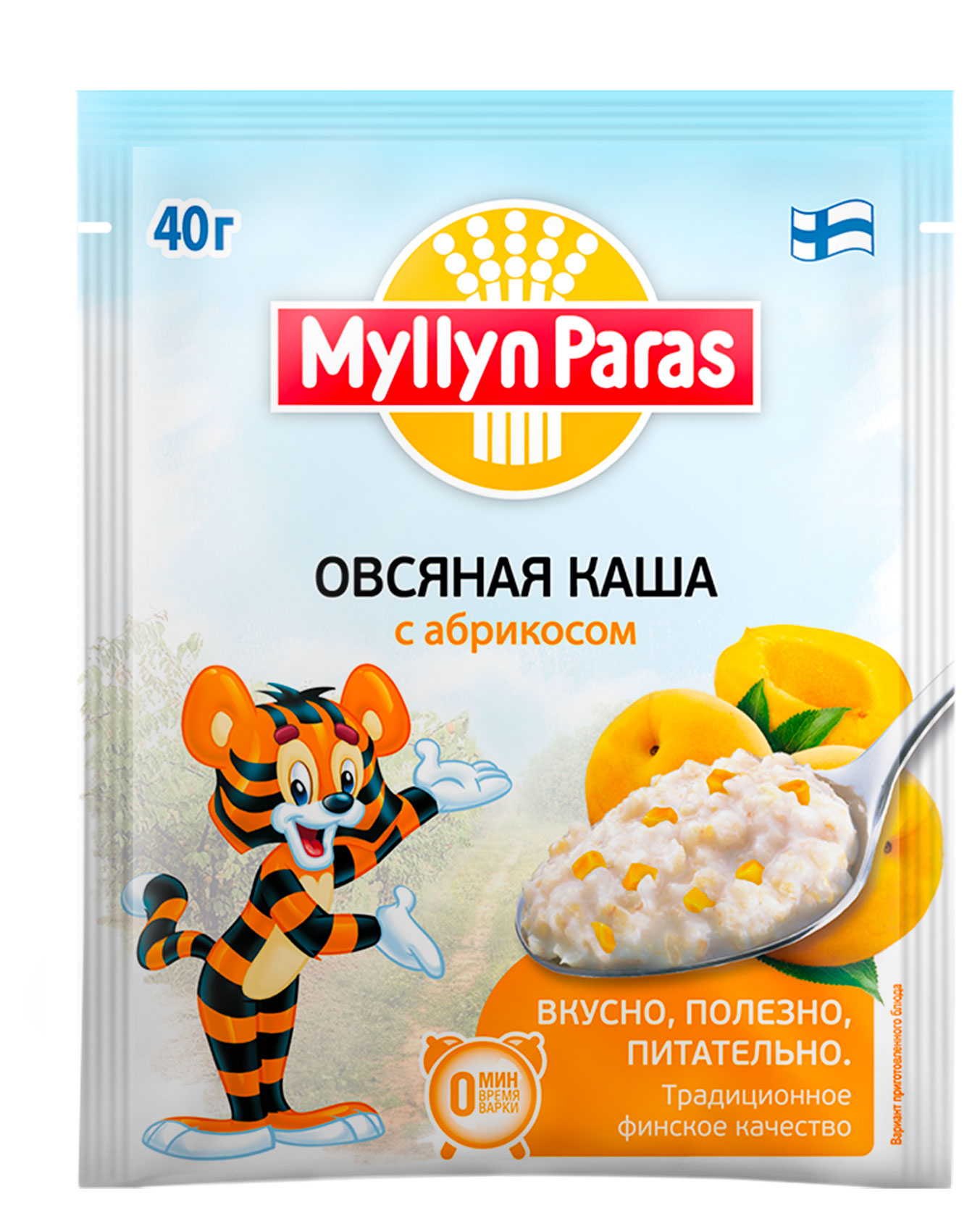 Изображение товара Каша моментального приготовления Myllyn Paras Тигренок Овсяная с абрикосом, 40 г