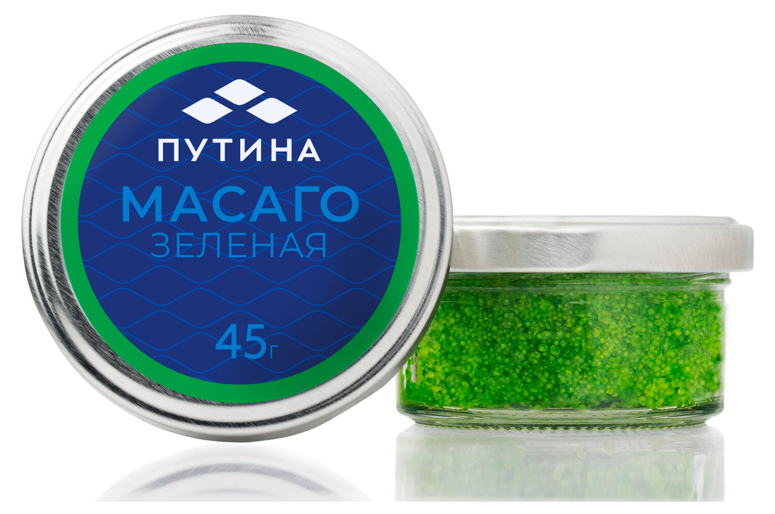 Изображение товара Икра масаго Зеленая Путина 0, 045 кг - стеклянная банка, солёная