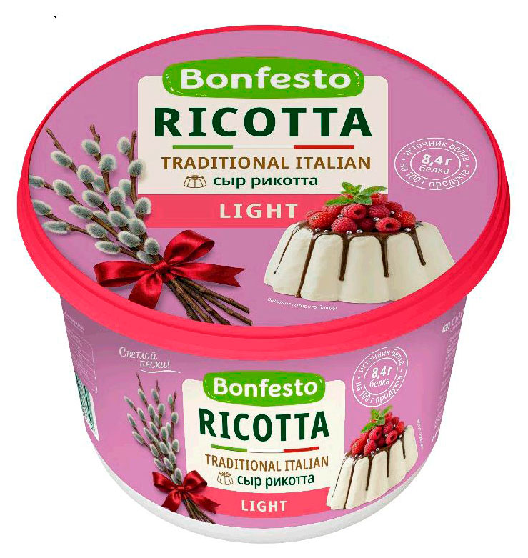 

Сыр мягкий сывороточный Bonfesto Ricotta Light Рикотта 40% БЗМЖ Беларусь, 500 г