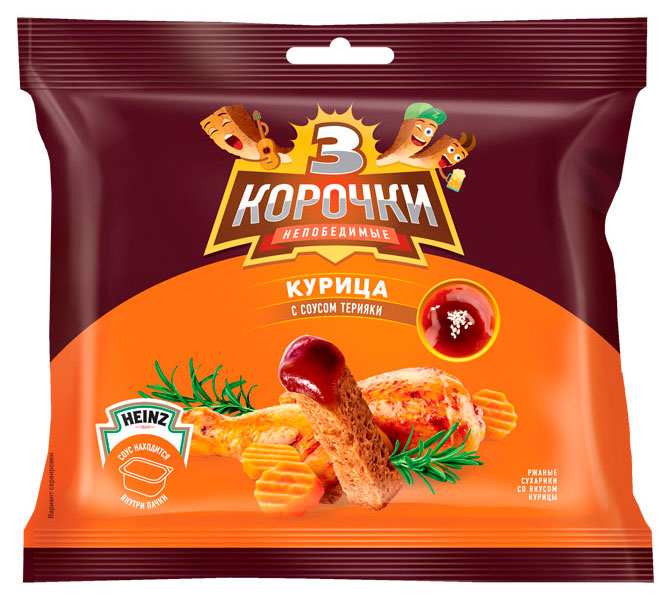 Изображение товара Сухарики «3 Корочки» Курица с соусом терияки, 60 г + 25 мл