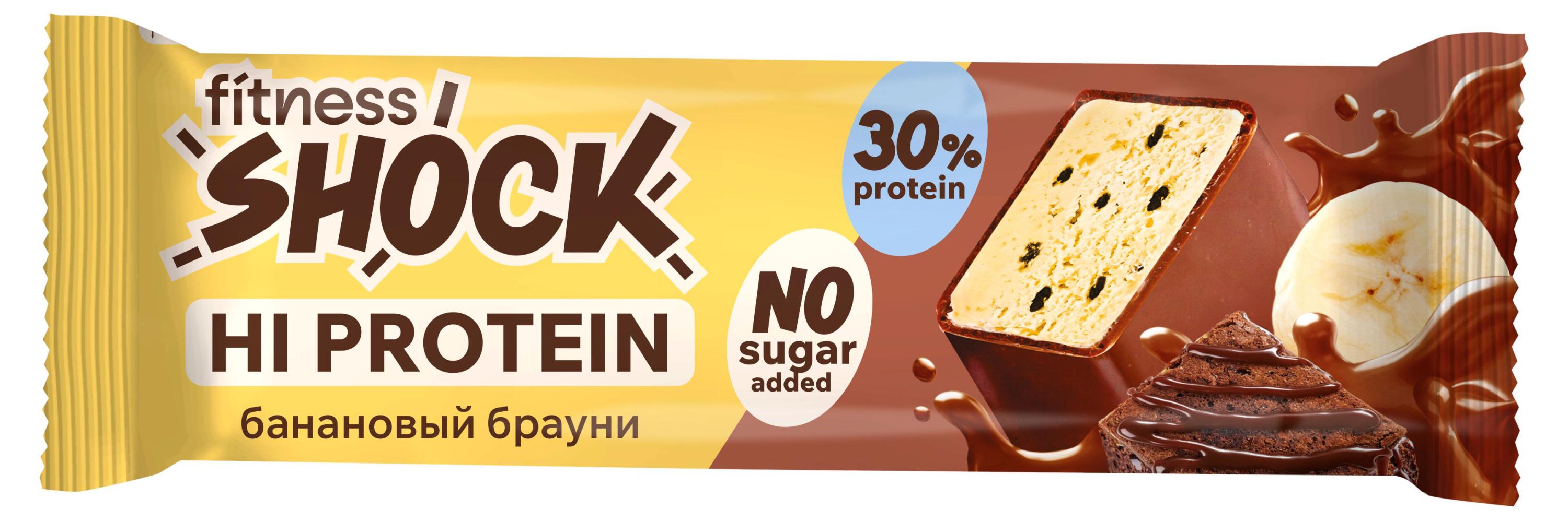 Изображение товара Батончик протеиновый FitnesSHOCK Hi Protein Банановый брауни, 40 г