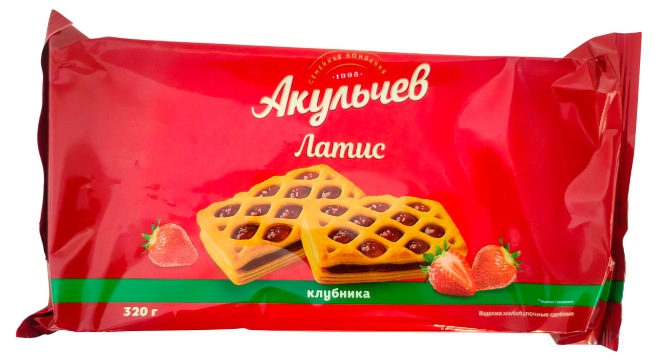Изображение товара Печенье «Акульчев» Слойка Латис клубника, 320 г