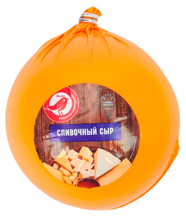 

Сыр полутвердый сливочный АШАН Красная птица БЗМЖ 45%, 1 шар ~ 1 кг