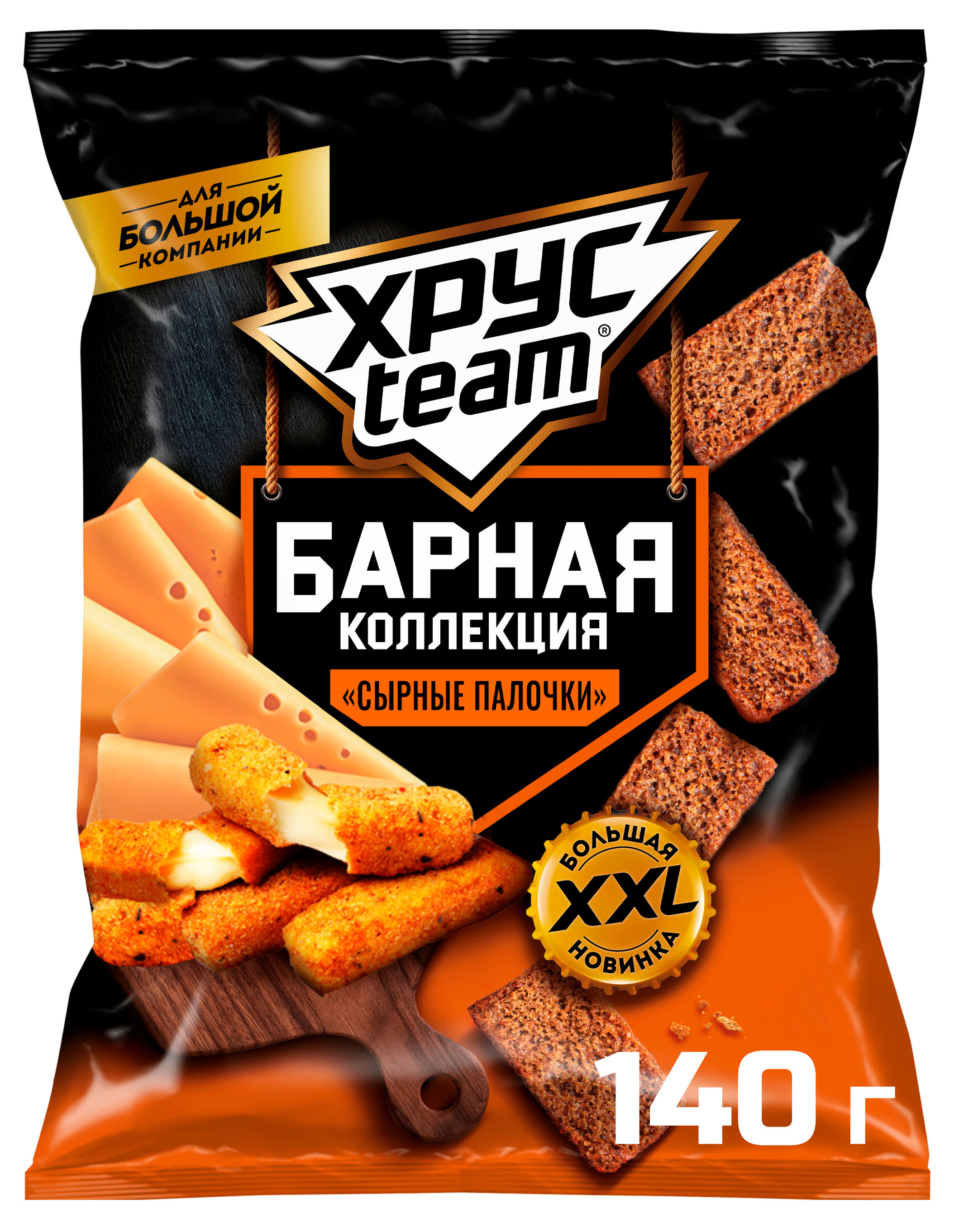 Изображение товара Сухарики ржано-пшеничные Хрусteam Сырные палочки, 140 г