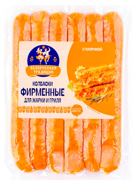 Изображение товара Колбаски полукопченые «Белорусская традиция» Фирменные с паприкой для жарки и гриля Беларусь, 300 г