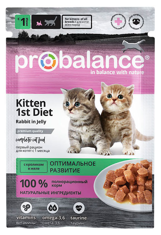 Изображение товара Корм влажный для котят и беременных кошек ProBalance с кроликом в желе, 85 г