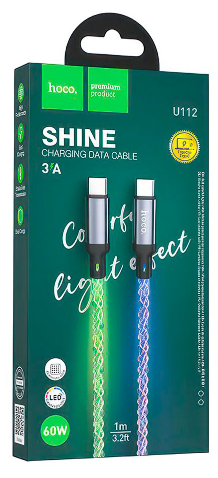 Изображение товара Кабель Hoco U112 TYPE-C 3А 60W LED подсветка, 1 м