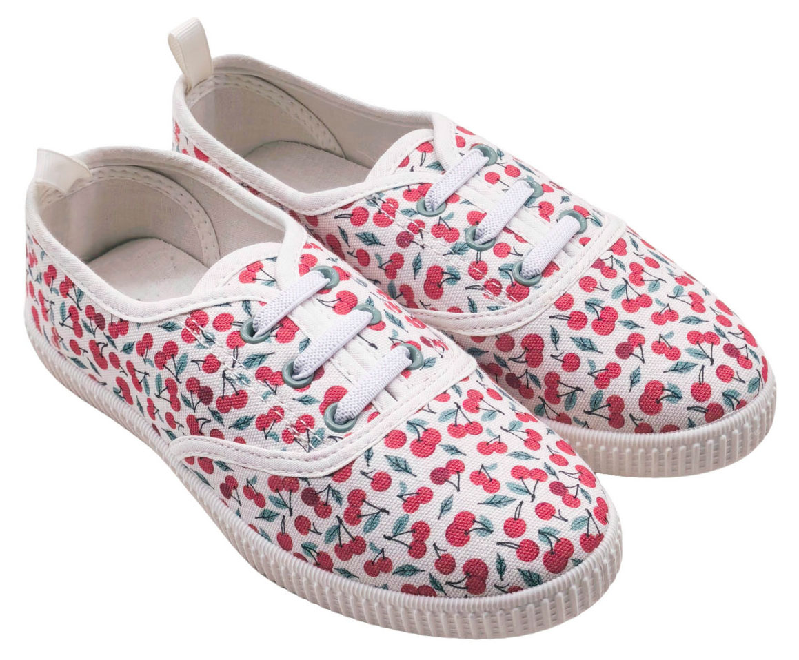 Изображение товара Кеды для девочки InExtenso бело-розовые с вишневым принтом, р 25-35