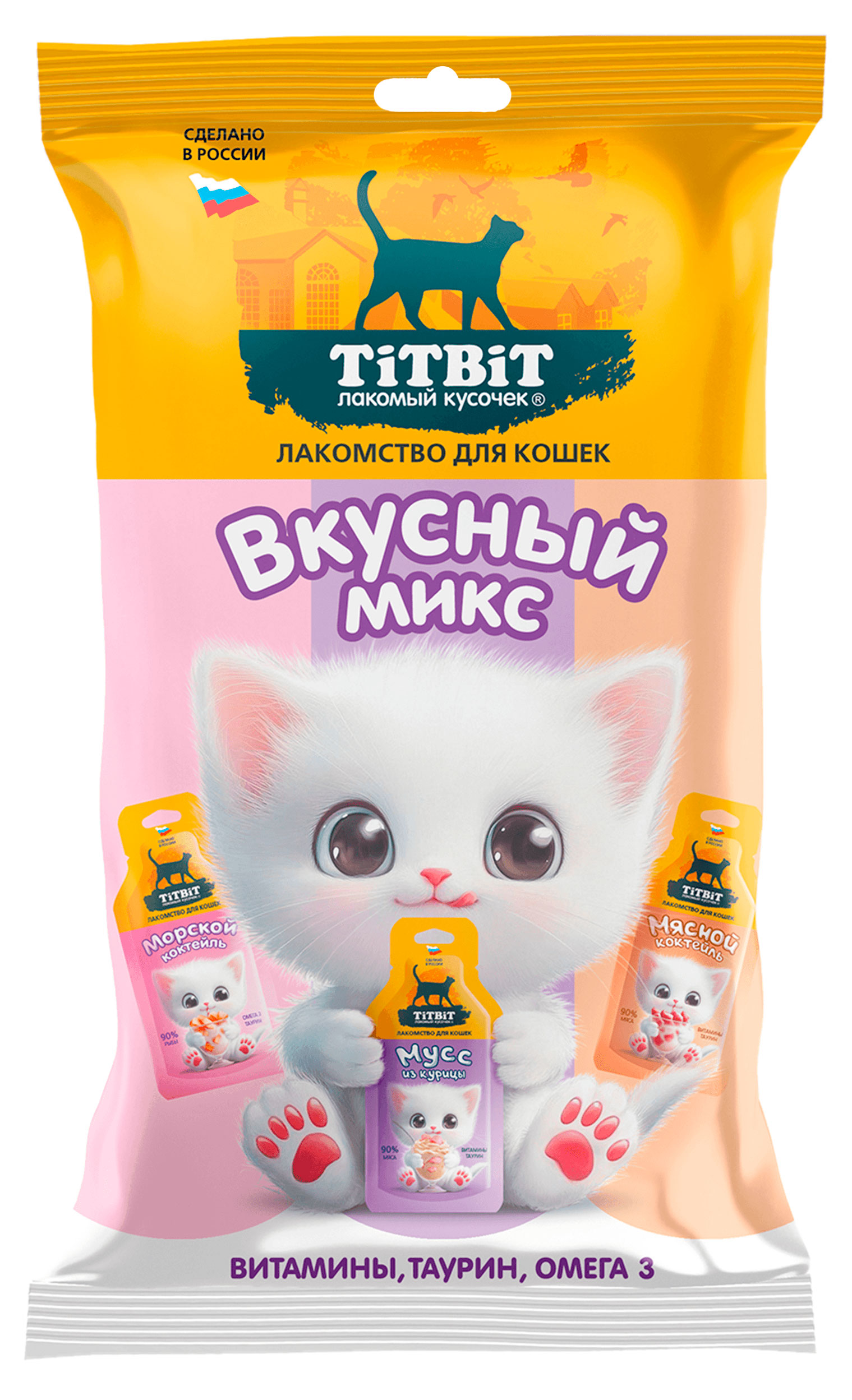 Изображение товара Лакомство для кошек TITBIT Вкусны микс мусс и коктейли, 45 г