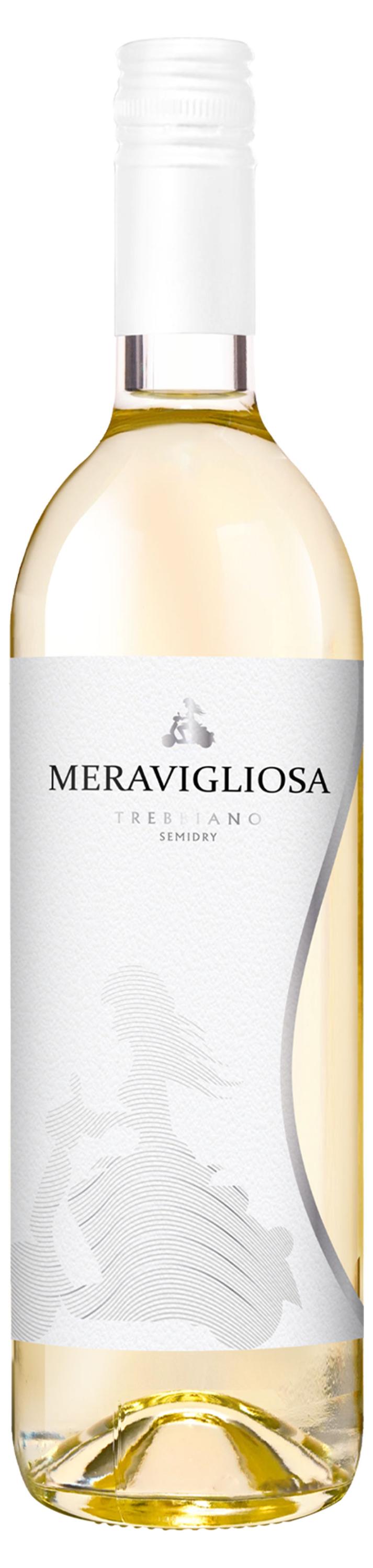 Изображение товара Белое полусухое вино Meravigliosa Trebbiano свежий фруктовый вкус 0,75 л