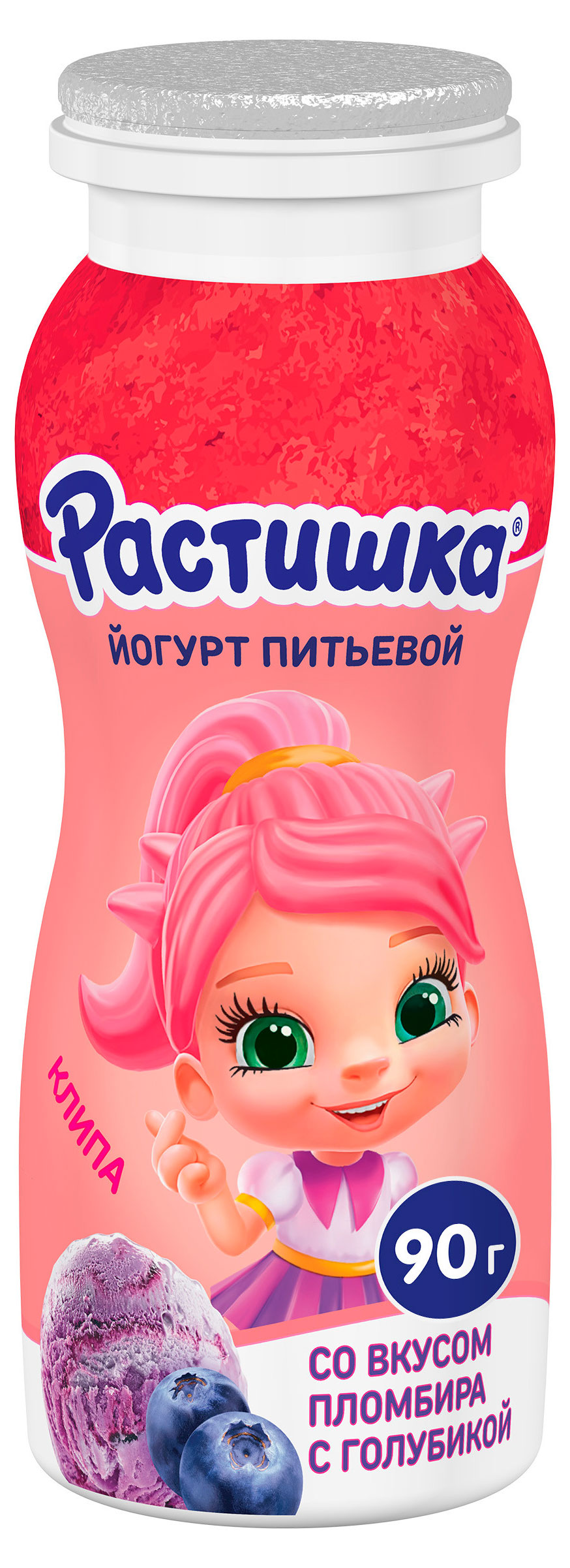Изображение товара Йогурт питьевой детский «Растишка» со вкусом пломбира с голубикой 1,6% БЗМЖ, 90 г