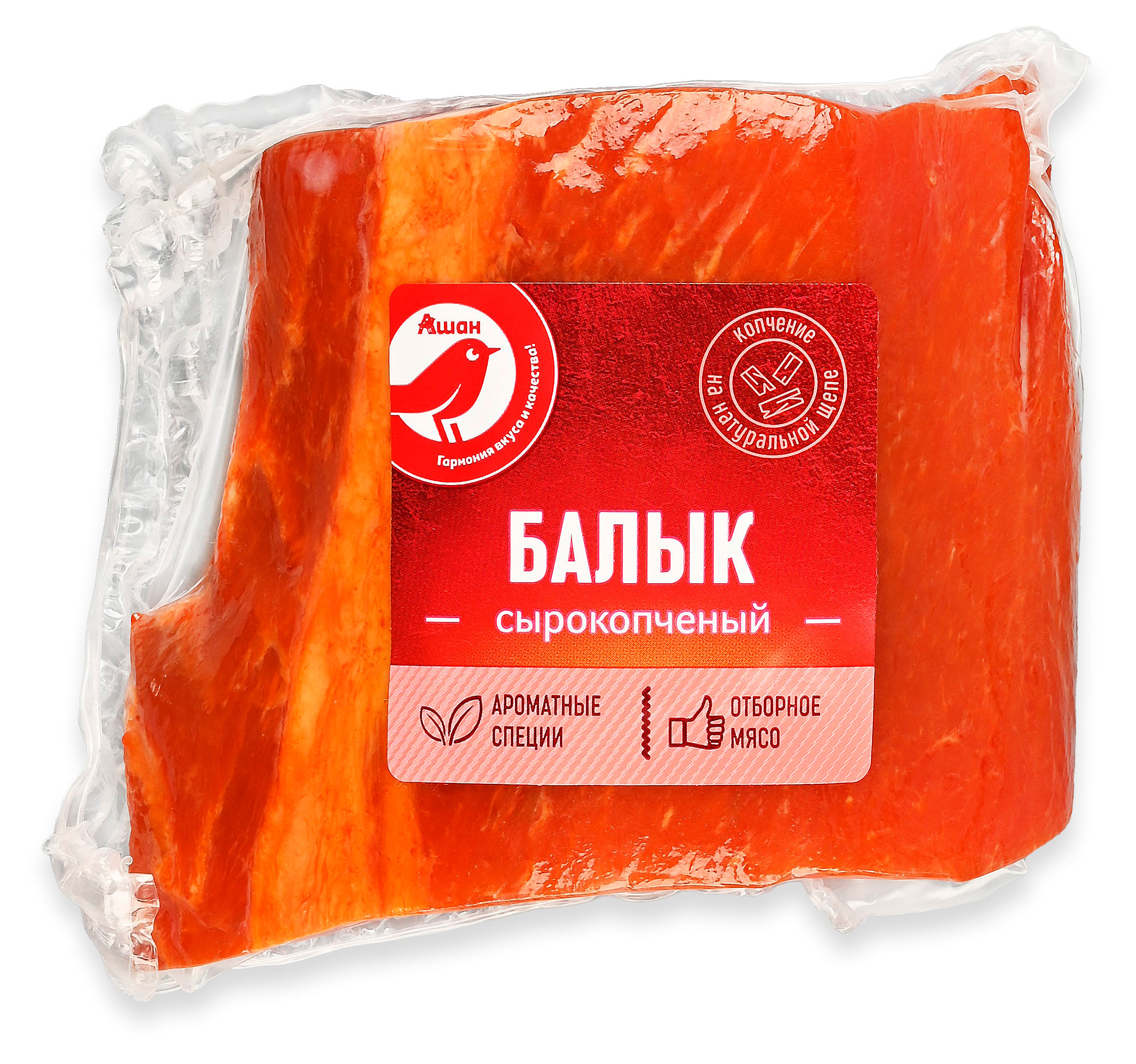 Изображение товара Балык свиной сырокопченый АШАН Красная птица, ~ 400 г