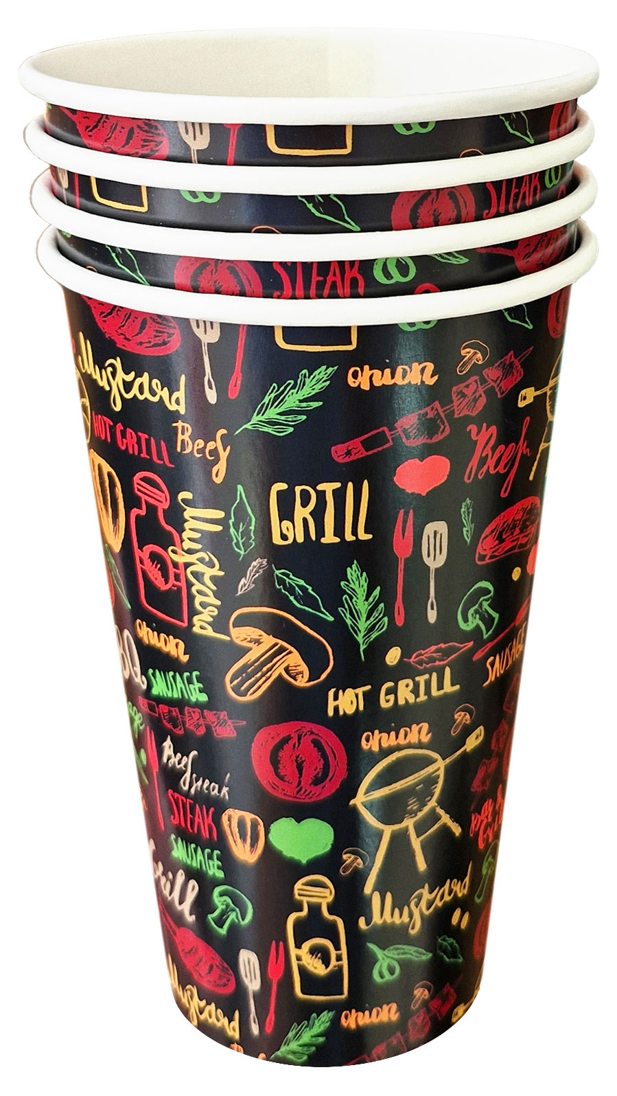 Изображение товара Стаканы бумажные одноразовые доска барбекю 450 мл, 4 шт