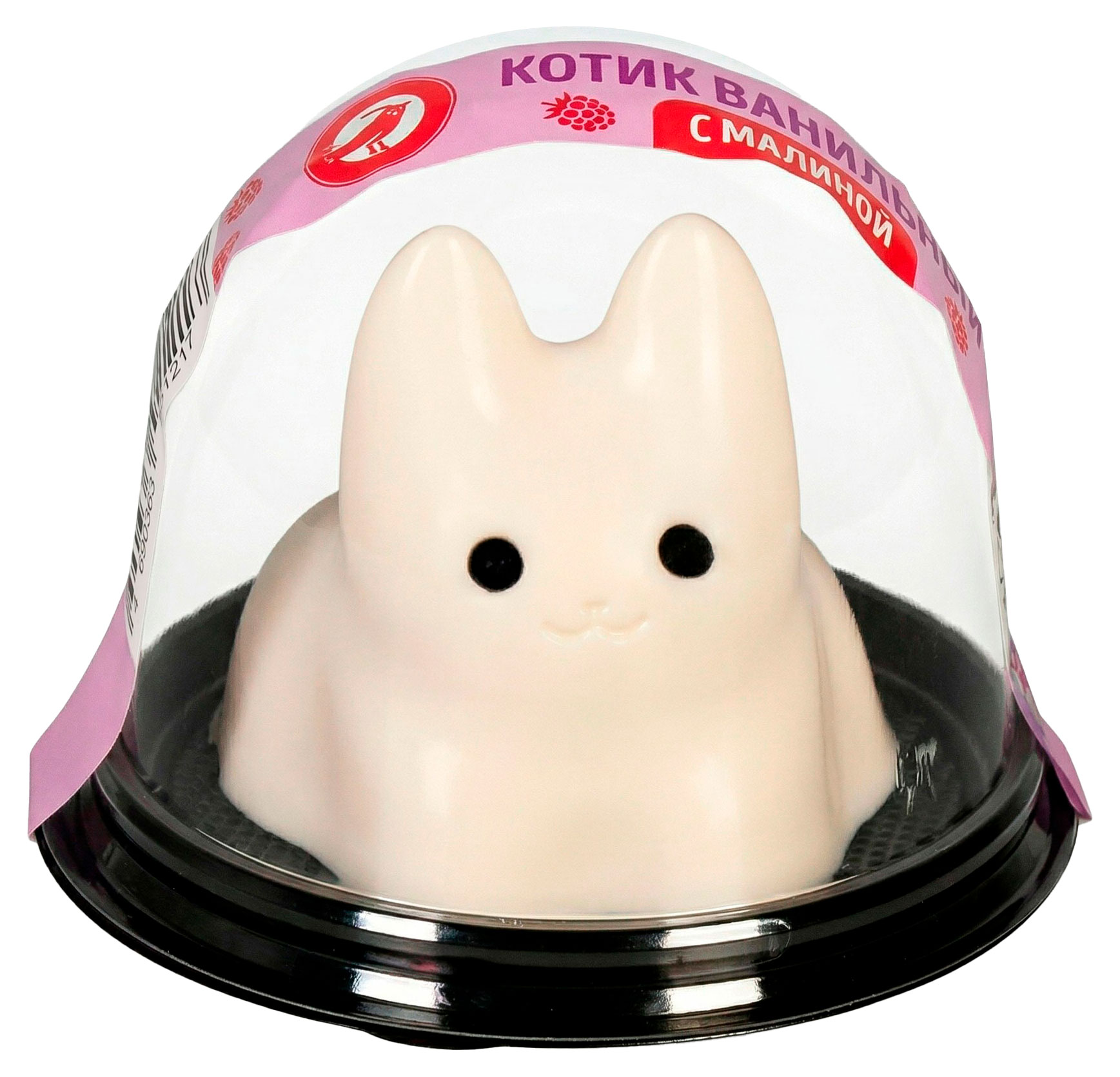 Изображение товара Десерт молочный АШАН Красная птица Панна-Котта Котик ванильный с малиной охлажденный, 120 г