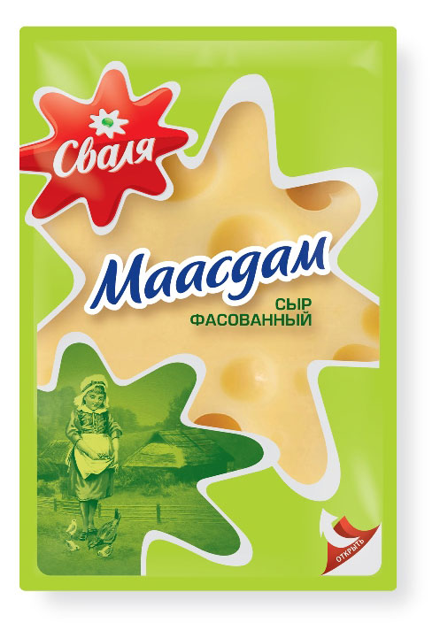 Изображение товара Сыр полутвердый Маасдам «Сваля» нарезка БЗМЖ, 125 г