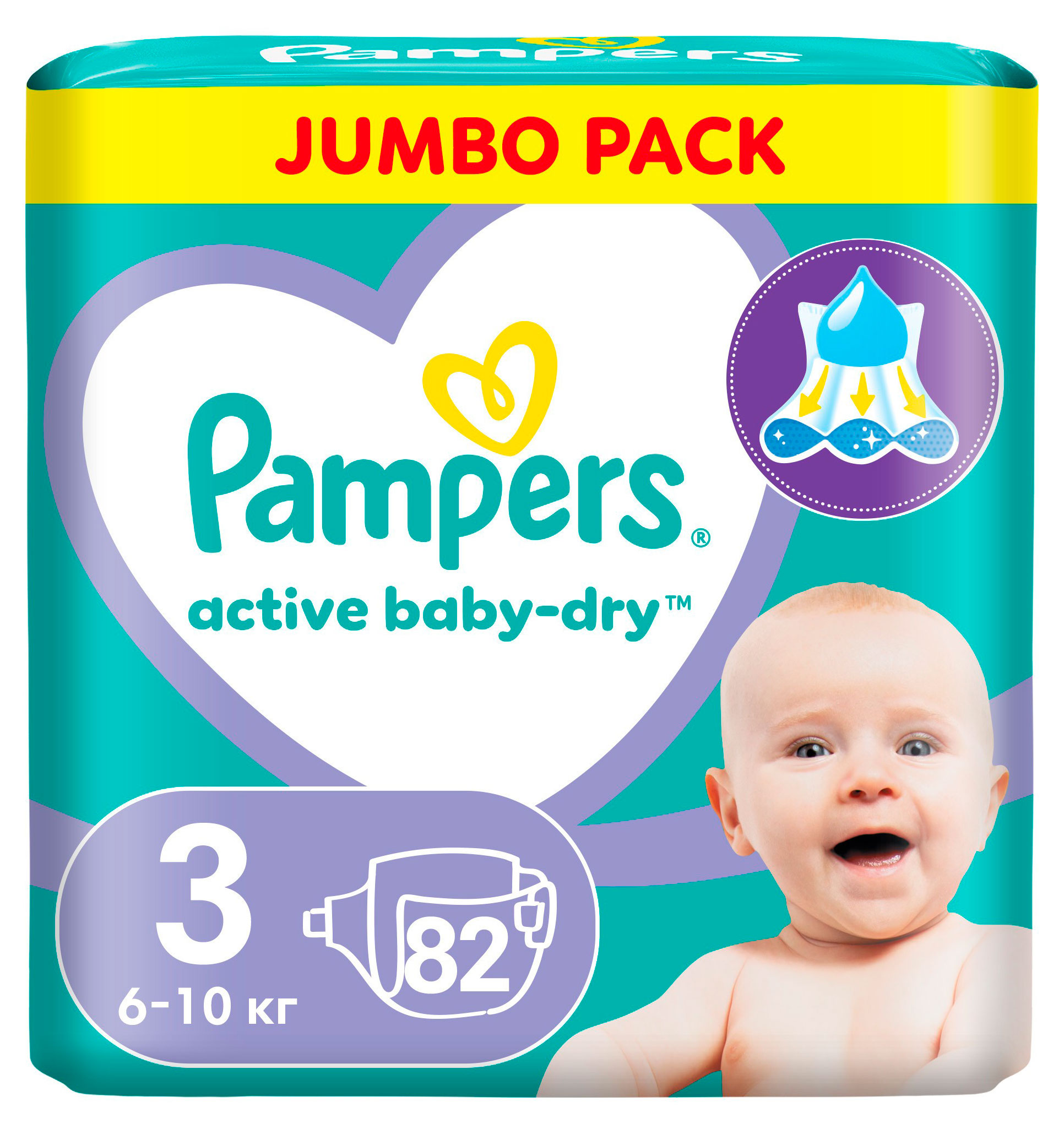 Изображение товара Подгузники Pampers Active Baby-Dry 3 6-10 кг 82 шт с защитой 12 часов